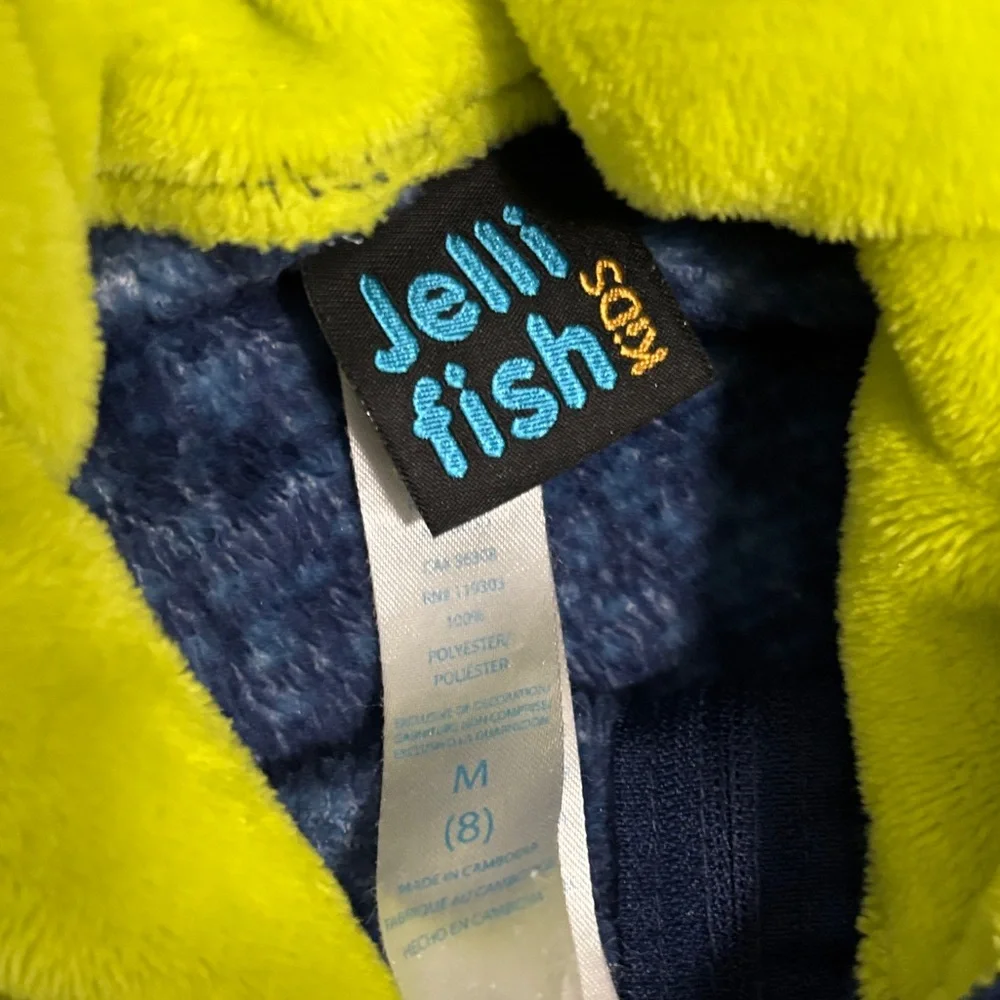 Kids Fuzzy Monster Hooded One Piece - Navy and Lime Onesie